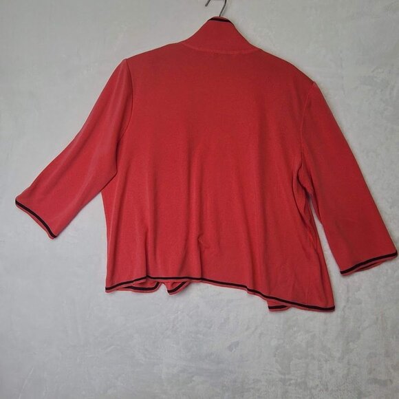 Ming Wang Womens XL Pink Coral Open Front Cardigan Sweater w/ Black Trim - Picture 4 of 9